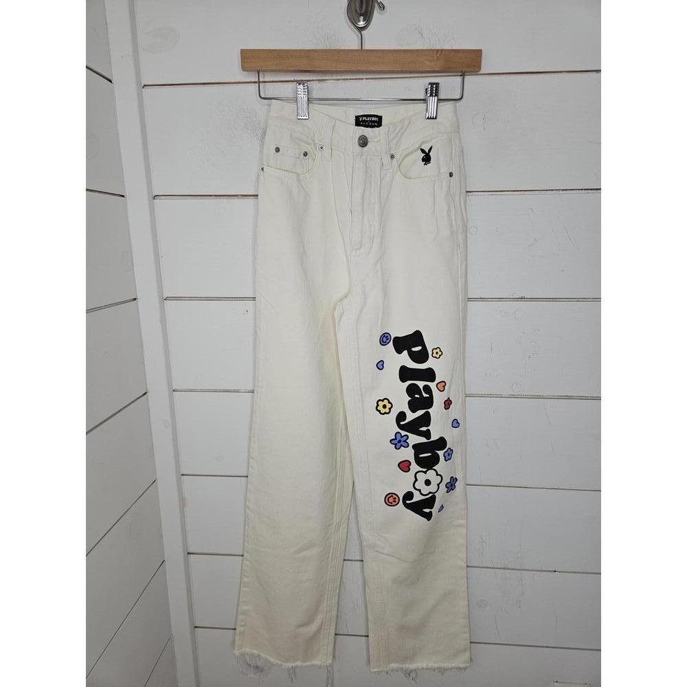 NWOT Playboy Pacsun size 2 (23") white distressed boyfriend jeans